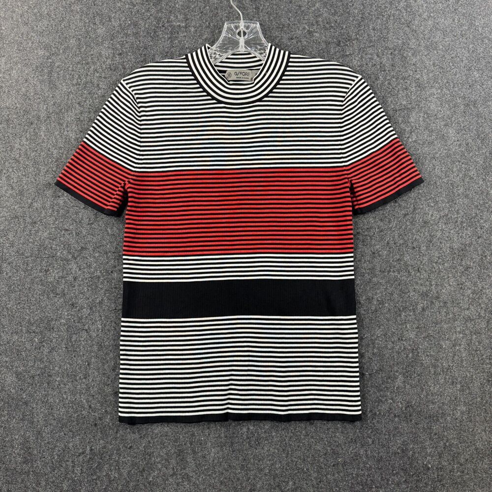 G/FORE Black, White, and Red Striped Crew Neck Sweater